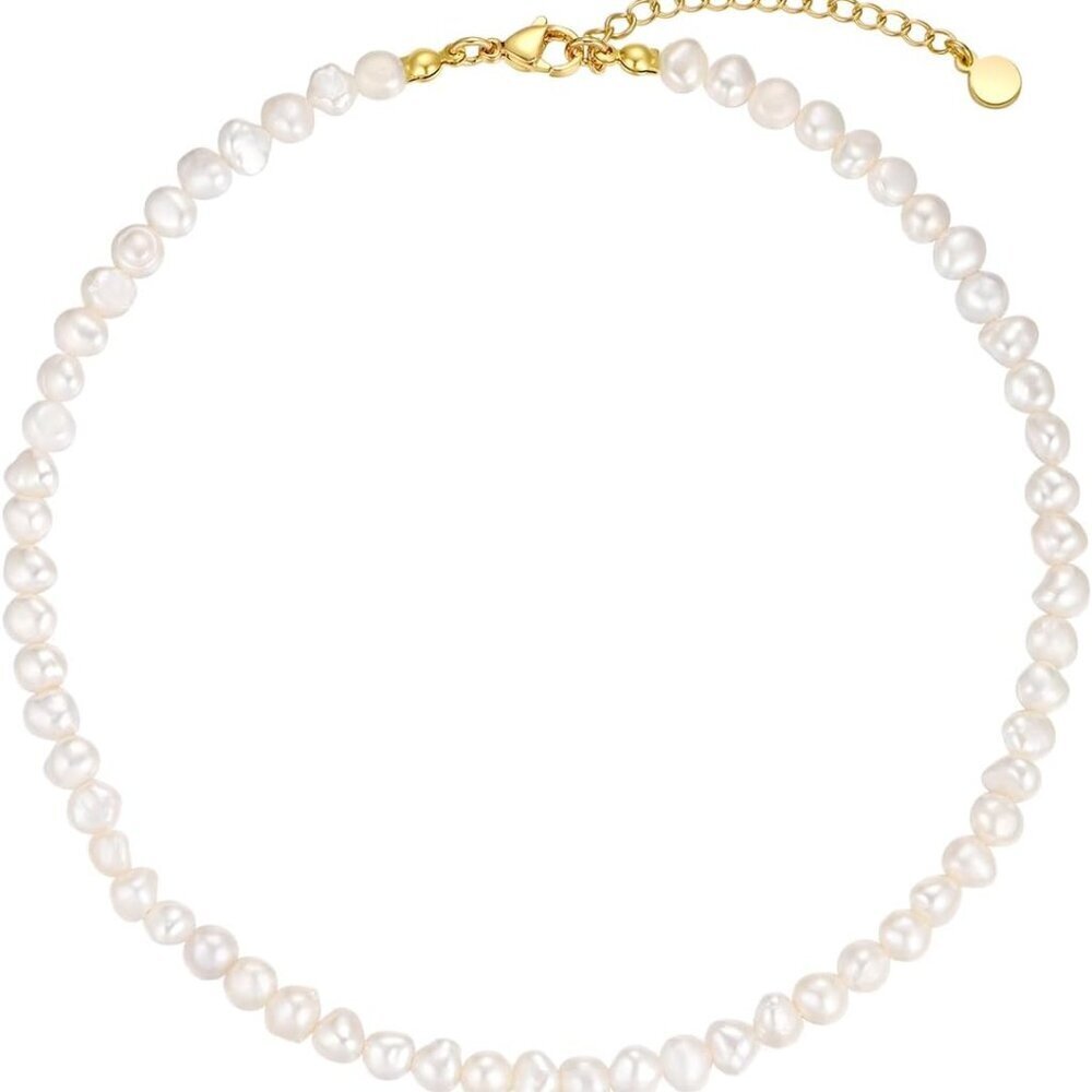Freshwater Baroque Pearl Necklace 14K Gold Plated Dainty Choker for Women